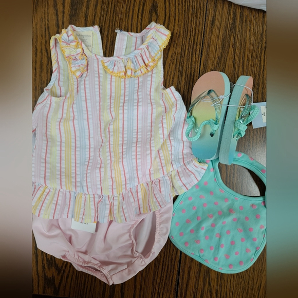 Girl's 12M 4-Piece Summer Bundle NWT Dress & Bloomers - Picture 2 of 16